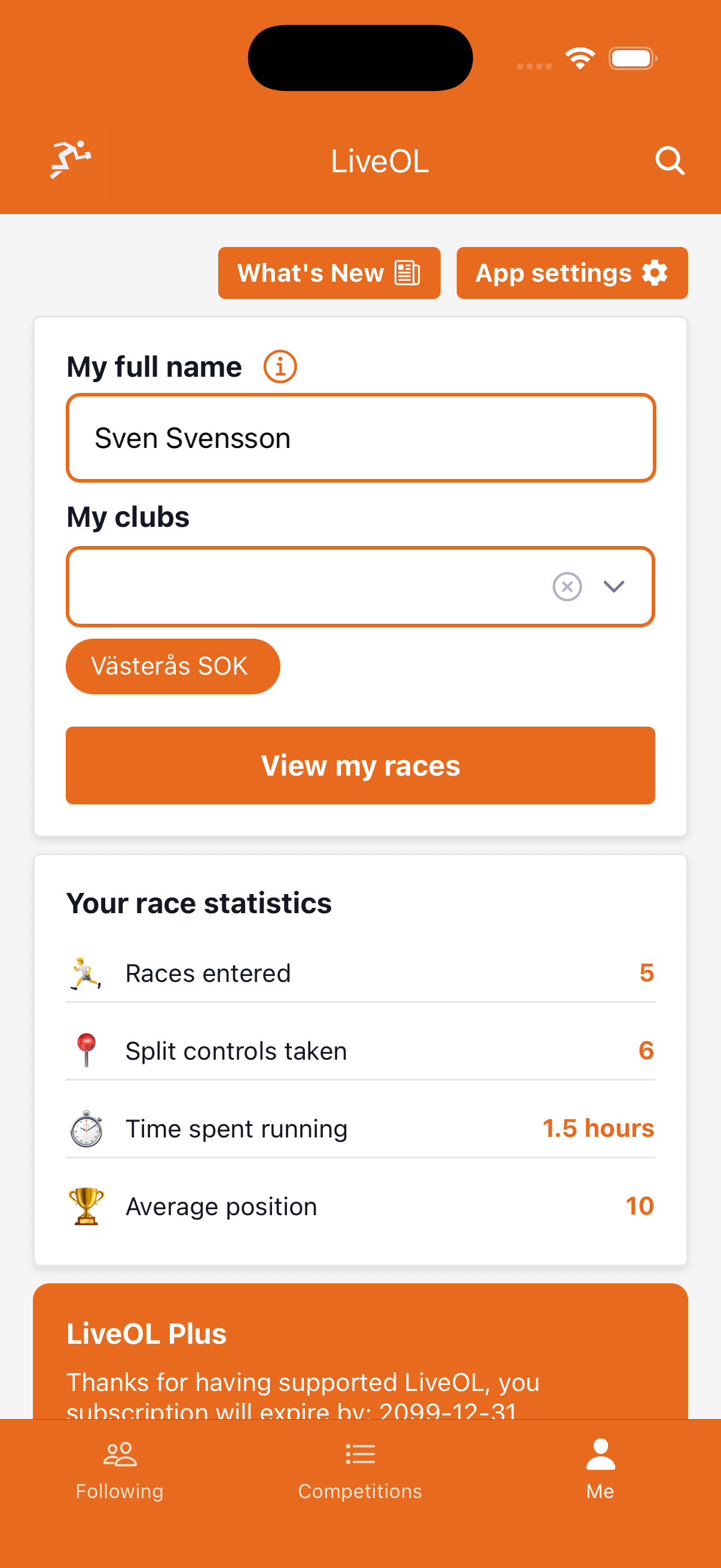 User profile and settings